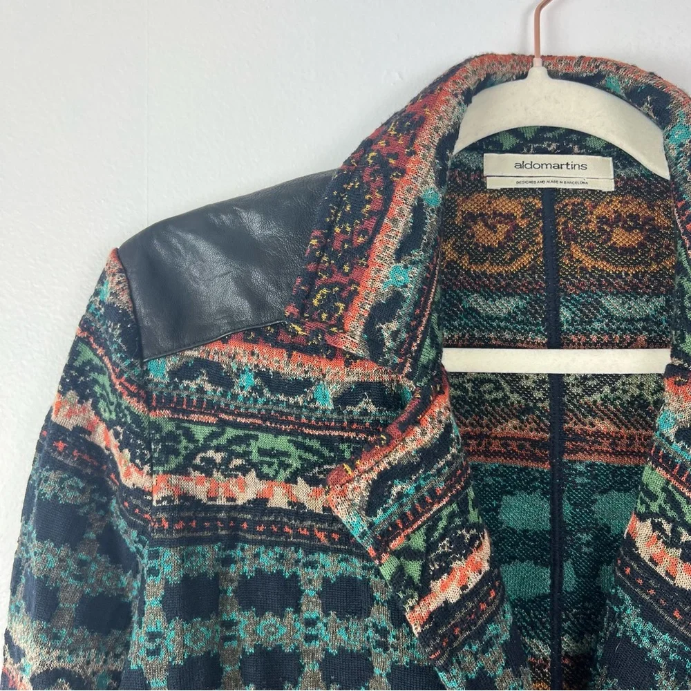 Aldomartins Knit Button Front Jacket Patterned Multicolor Wool Blend Size 10 - Picture 2 of 7